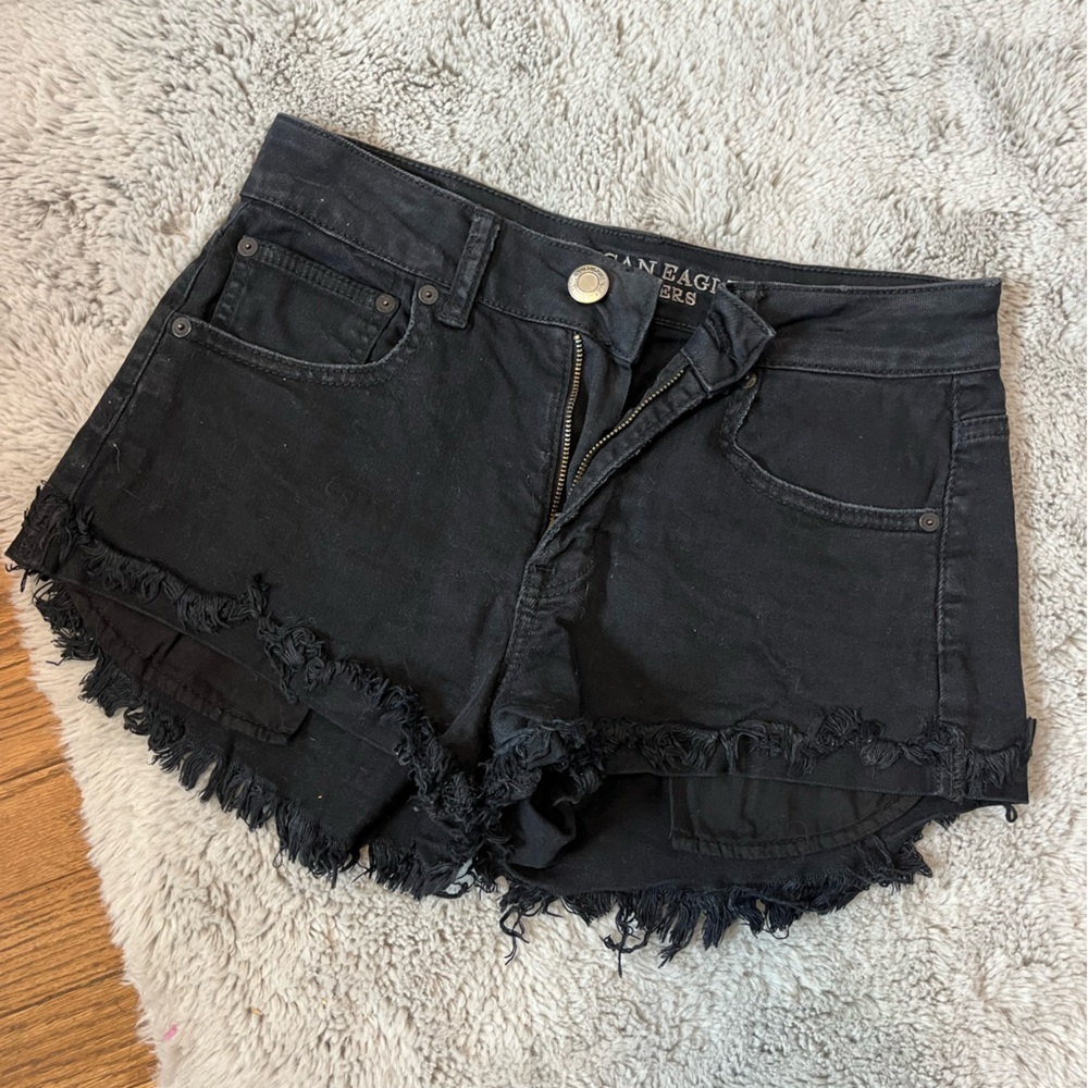 American Eagle Outfitters Black Frayed Jean Shorts